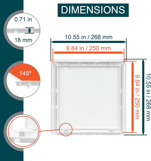 10 x 10 White Plastic Access Panel for Plumbing, Electricity, Heating, Alarm Wall Access