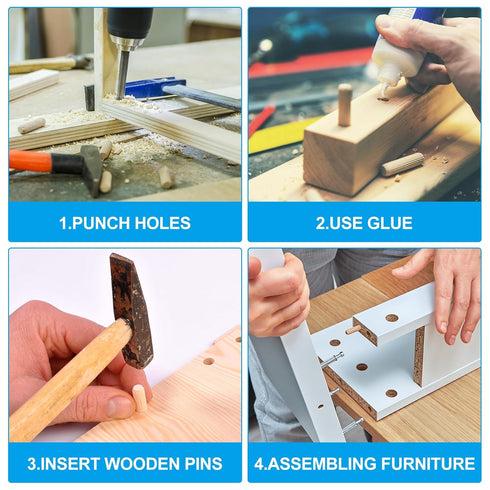 PATIKIL 3/8 Wooden Dowel Pins, 200 Pcs M10x100mm Hardwood Pegs for Crafts, Furniture, Door Art