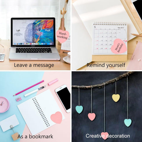 GTHER Heart Shaped Sticky Notes, 2 Pads, Colored Self-Adhesive Notes for Kids School