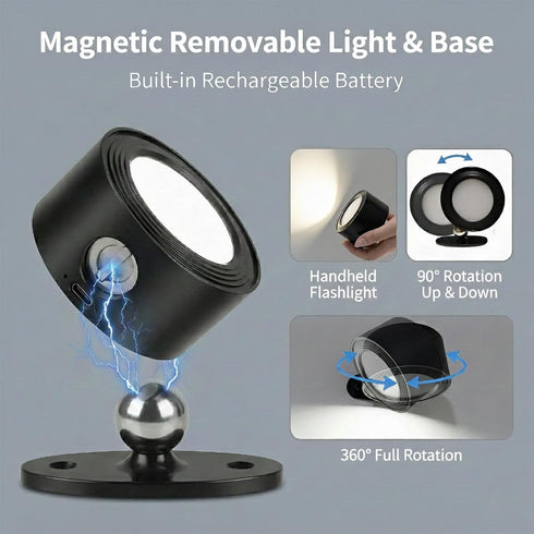 FLYSENN 3 Dimmable, 360 2-in-1 Rechargeable Magnetic Wall Light, Color Temperature Touch Control Rotatable Cordless