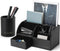 Vlando Leather Desktop Organizer Caddy with Drawer, Office Desk Supplies and Accessories Storage, Black Set