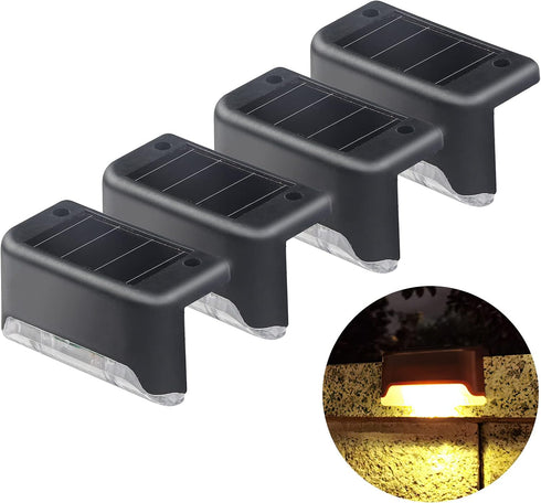 4 Pack Solar Deck Lights - Warm White LED Outdoor Step, Fence, Patio, Pathway Lights, Waterproof