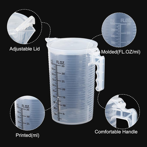 PATIKIL Graduated Beaker, 1000ml PP Plastic Liquid Measuring Cup, Double Sided Black Graduations with Handle