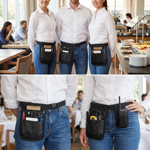 Bruislard Server Pouch, Server Apron with Buckle Work Pouch Utility Apron Adjustable Waitress Accessories Bag
