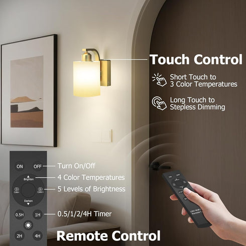 Set 2: 6000mAh iThird Battery Operated Wall Sconces of Rechargeable Wall Light with Touch and Remote, Wireless Wall