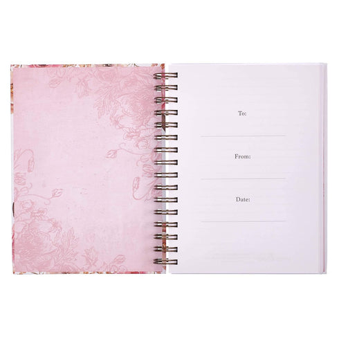 Christian Art Gifts Hardcover Journal, With God All Things Matthew 19:26, Pink Floral, Inspirational, 7 x 8.5