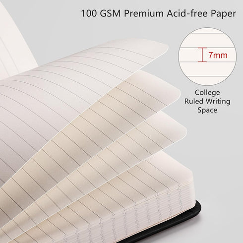 RETTACY Journaling Notebooks 2-Pack, A5 College Ruled, 192 Numbered Pages, 100 GSM Acid-Free Paper, Leather Hardcover,