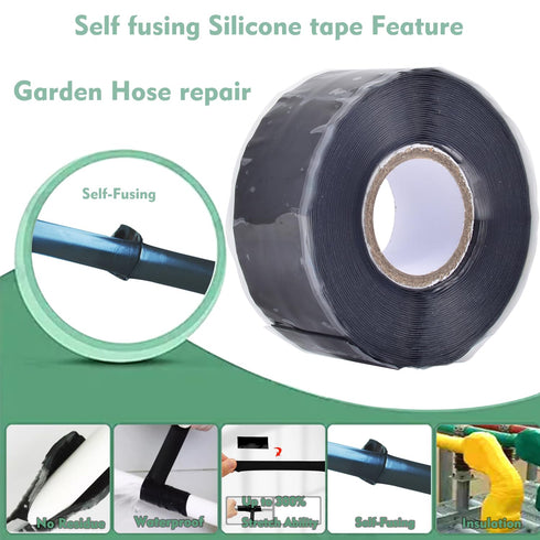 Waterproof Silicone Tape, 1 in x 16.4', Black Rubber Leak Proof Sealing Tape for Emergency Pipeline Repair