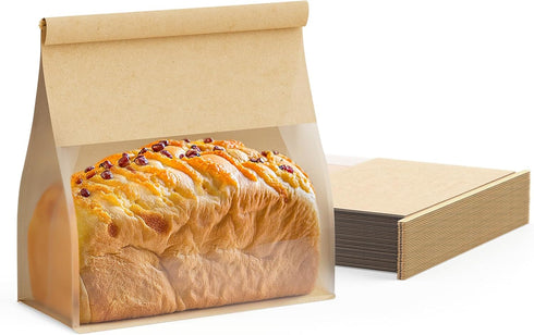 8.6"x4.3"x 11.0" Packaging (50, FireKylin Bakery Bags with Tin Tie Tab Lock Bread Bags for Homemade Bread Cookie Bags