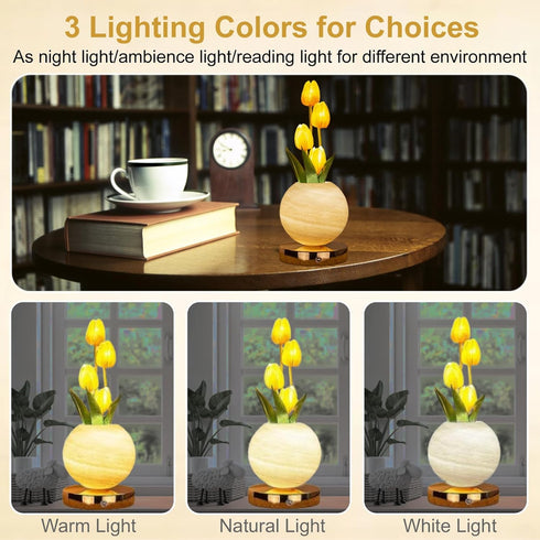 Verdzo 3-Colour Dimming, Tulip Flower Lamp, Cute Tulips Artificial Flowers Desk Lamp with Infinitely Rechargeable
