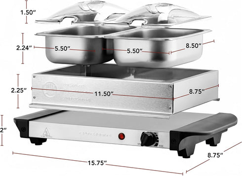 1.5 FW152S OVENTE Electric Buffet Server & Food Warmer with Two Qt Stainless Steel Chafing Dishes, Adjustable