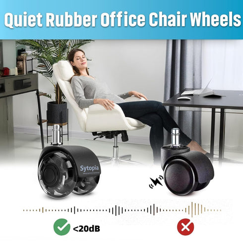 Heavy Duty Office Chair Wheels, Replaces Mat Rubber Casters for Hardwood Floors and Carpet, Set of 5