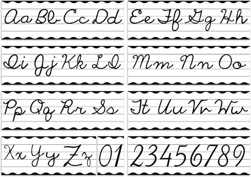 Set of 9 Cursive Writing Bulletin Board, Cursive Alphabet Wall Strip for Teacher Supplies, Kids Education, Classic Black