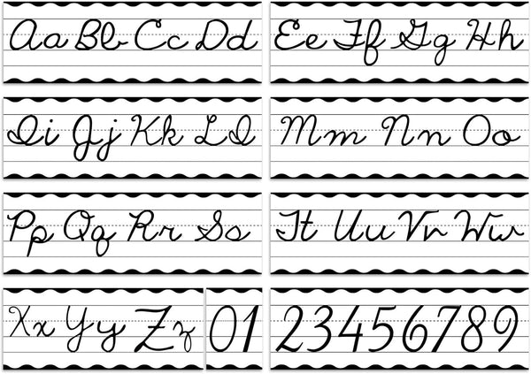 Set of 9 Cursive Writing Bulletin Board, Cursive Alphabet Wall Strip for Teacher Supplies, Kids Education, Classic Black