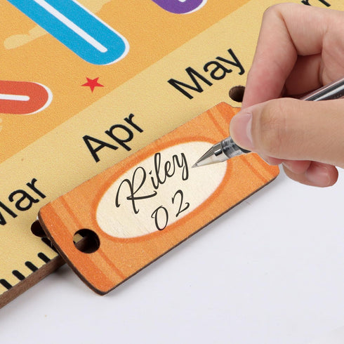 Calendar(8X16) 108pcs LHIUEM Crayon Birthday Bulletin Board Decorations Celebrate Birthday Chart Wood Flip Happy