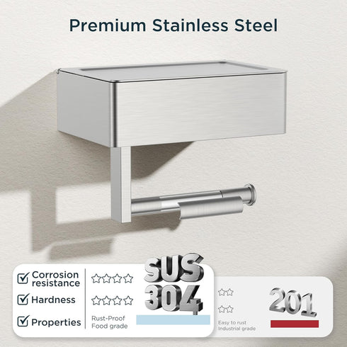 Commercial(Brushed FORIOUS Toilet Paper Holder with Shelf, Sanitary Napkin Receptacle Tampon Holder, Wall Mount Toilet