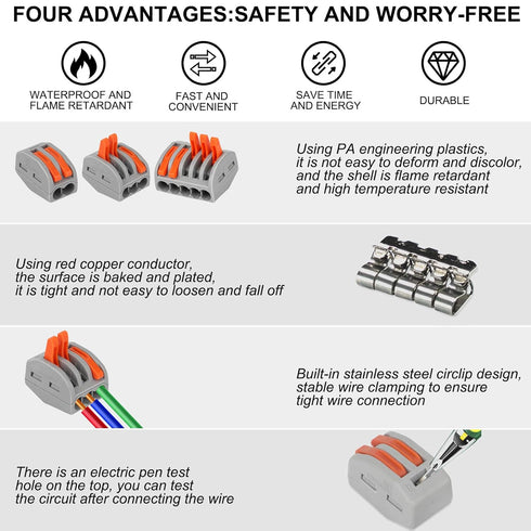 110PCS Compact Wire Connectors, Electrical Connector Blocks, 55pcs 2-Port/45pcs 3-Port/10pcs 5-Port, LJQ-110-US