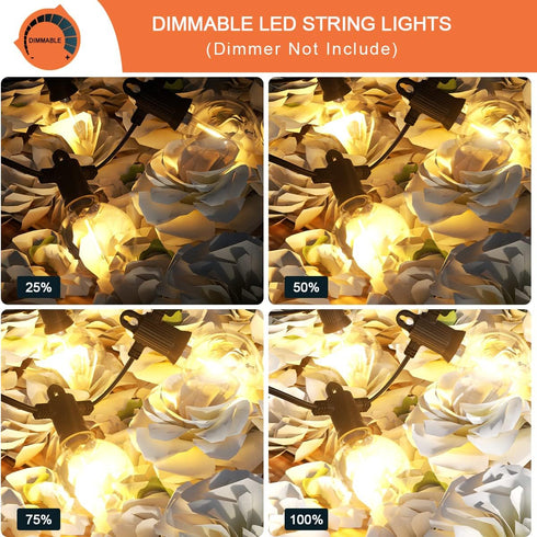 25 12+1 Bulbs IP65 Dimmable 2700K Kawaya Outdoor String Lights FT LED Patio Light with Shatterproof Edison Globe
