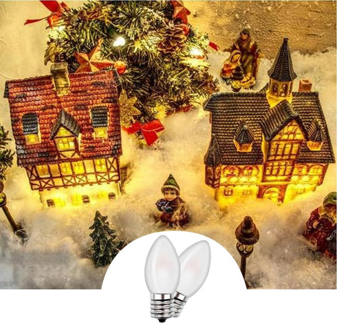 Christmas Village Replacement Light Bulbs C7 Edison LED Mini Night Light Bulbs E12 Candelabra Base 2700K Warm White (6