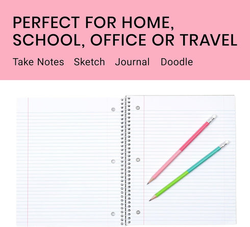 Yoobi College Ruled Spiral Notebook Set, 3-Pack, 1 Subject, 150 Perforated Sheets, Pink, Purple & Black Patterns
