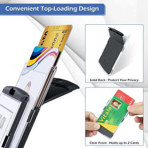 Badge Holder with Adjustable Lanyard, Heavy Duty Hard Plastic ID Card Holder, KMEOSCH 2 Vertical Holders (Black)