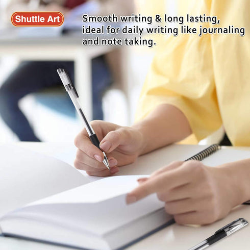 Shuttle Art 50 Pack Black Gel Pens, Fine Point 0.5mm Rollerball for Smooth Writing, Comfortable Grip for Office and