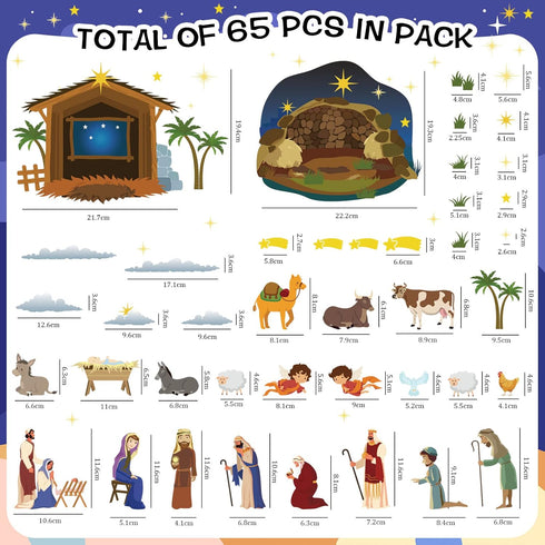BBTO 65 Pcs Christmas Nativity Bulletin Board Decorations Set, Religious Nativity Scene Cutouts for Xmas Party