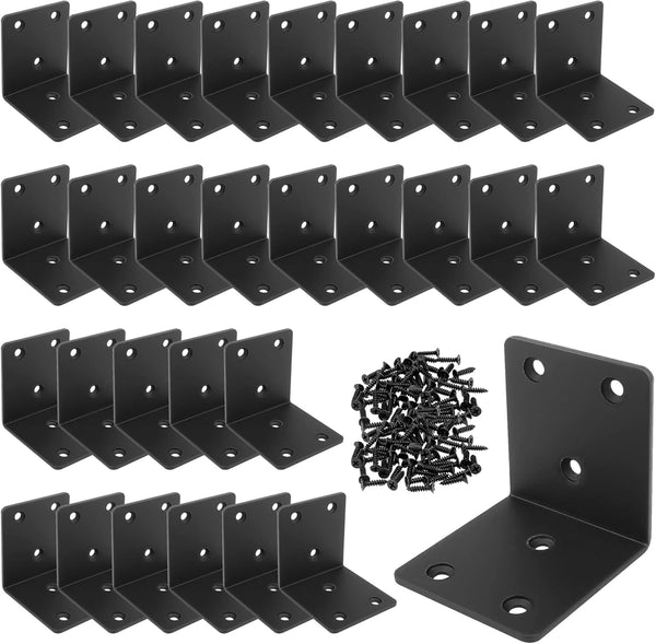 YIKORLO 30 Pack Angle Brackets, 1.5" x 1.5" Black Heavy Duty Stainless Steel