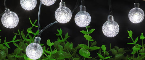 Solar String Lights Outdoor, 20ft 30 LEDs Waterproof White Crystal Globe Fairy Lights, 8 Modes for Holiday Party Gardens