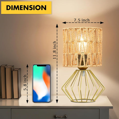 Set 2, Hamilyeah Gold Table Lamps of Boho Rattan Bedside Lamps with Woven Lamp Shade, Modern Farmhouse Desk Lamps