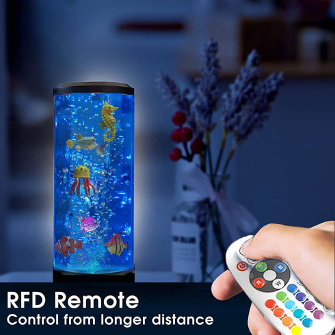 Moodeep Desktop Sensory Bubble Tube Lamp with Artificial Fish - Autism Anxiety Relief Night Light, Color Changing