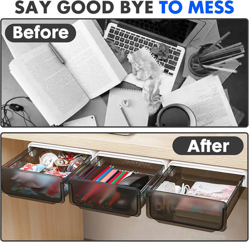 Davidsons Collection Self-adhesive Under Desk Drawer - 2 Packs Large Storage Desktop Pencil Tray for Office, Home,