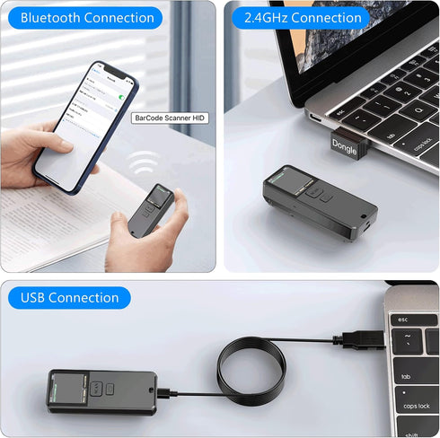 symcode 1D 2.4Ghz Mini Portable Wireless Barcode Scanner, Bluetooth and and USB All in one Laser Barcode Scanner