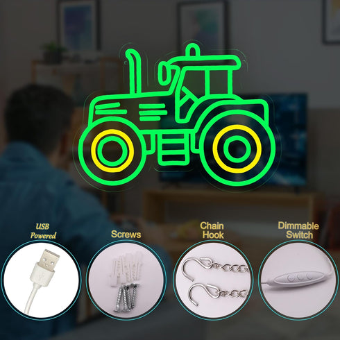 Green Tractor Neon Sign LED Farm Tractor Night Light for Boys Room, Kids Bedroom, Birthday Party, Tractor Wall Decor