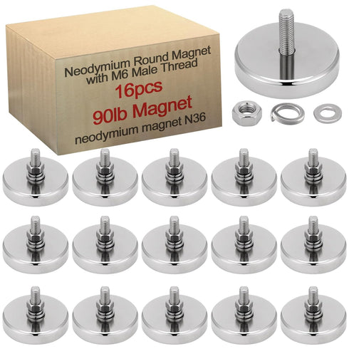 Flutesan Neodymium Round Magnet with M6 Male Thread, 90 lb or 150 lb Round Magnet with Bolt Stud for Lighting, Camera