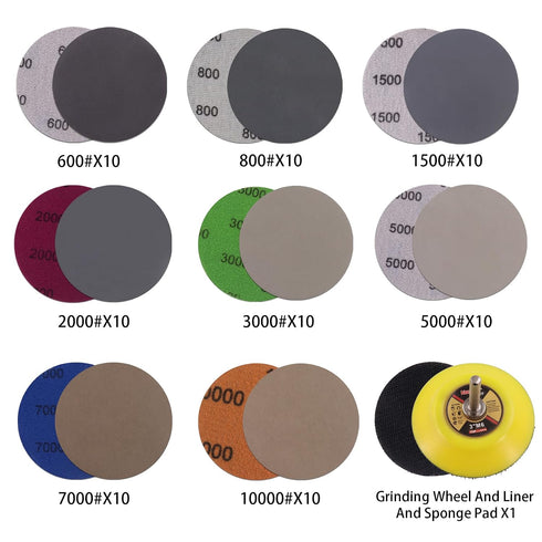3 Inch (75mm) 600/800/1500/2000/3000/5000/7000/10000 1/4 Pad(82pcs) MAXMAN Sandpaper Silicon Carbide Wet/Dry Hook