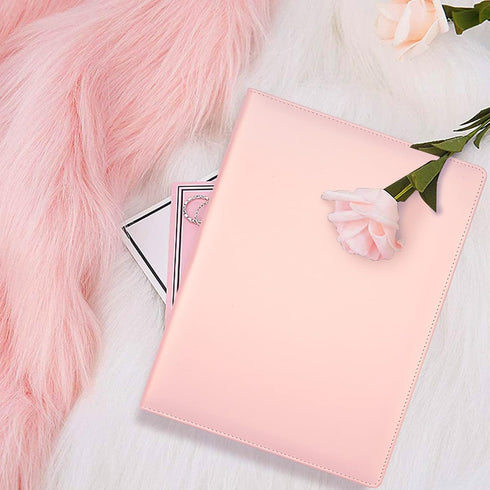 WAVEYU Portfolio Case, Business Portfolio Folder, Cute Padfolio Cover with Document Sleeve, Pink
