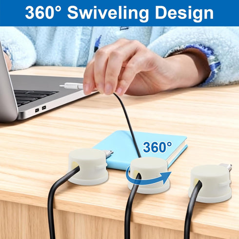 Waziaqoc 6 Pack 360 Magnetic Cord Organizer, Swiveling Cord Organizer with Adhesive Backing, Compact White Plastic