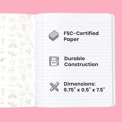 Yoobi 1-Subject 7.5 x 9.75 Composition Notebook Set, 3-Pack of Kids College Ruled Notebooks, 100 Sheets Each