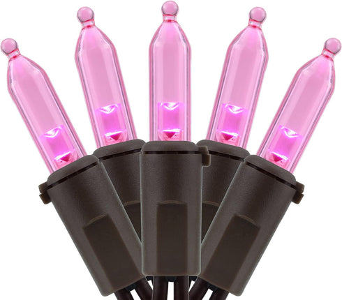 YULETIME 200 Pink LED Christmas Lights, 66 Feet Brown Wire UL Certified