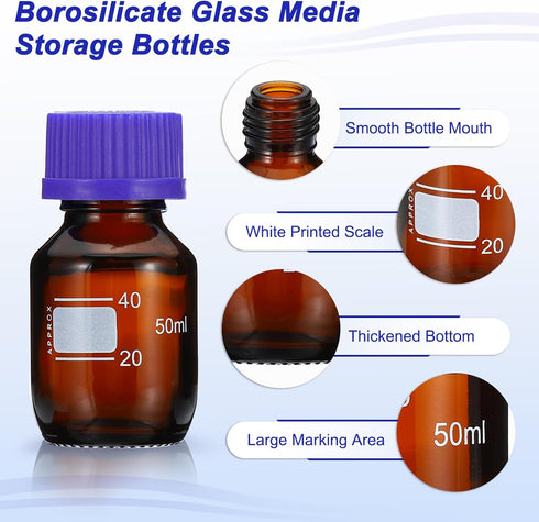 PATIKIL 4 Pack Reagent Media Storage Bottles, 50ml Borosilicate Glass with GL45 Blue Screw Cap