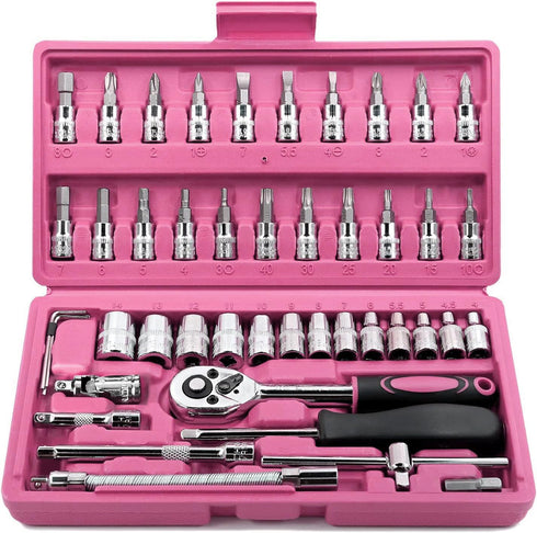 Egofine 46 Pieces 1/4 inch Drive Socket Ratchet Wrench Set, with Bit