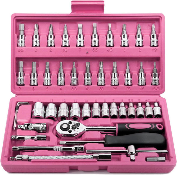 Egofine 46 Pieces 1/4 inch Drive Socket Ratchet Wrench Set, with Bit