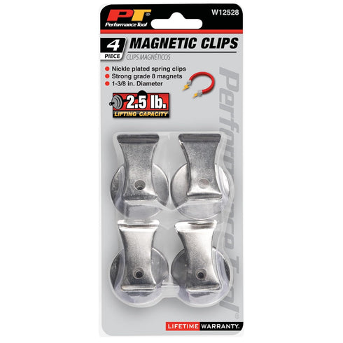Performance Tool W12528 Magnetic Clips (4 Pieces) - Strong Hold for Home and Office Use