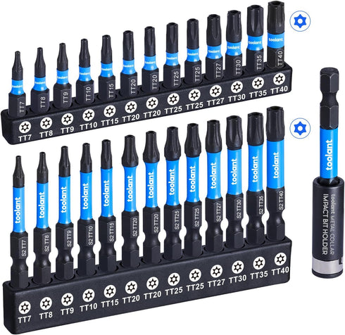 toolant 27pcs Impact Torx Bit Set (TT7-TT40), S2 Steel Tamper Proof Star Bit Set with Magnetic Bit Holder