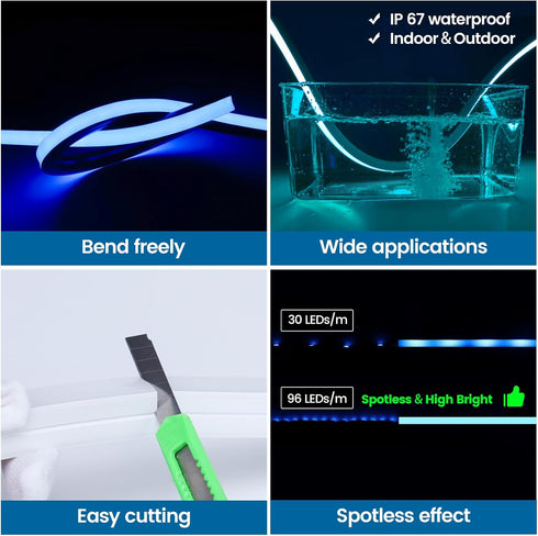 16.5FT/5M IP67 11MM USC4 5M Muzata Silicone LED Channel Waterproof and Dustproof Flexible Bendable Spotless Diffuser