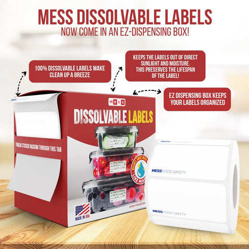 MESS Dissolvable Food Labels, Blank, 1x2, 500/Roll, Dissolves in 30 Seconds or Less, Removable Pantry, Meal Prep & Food