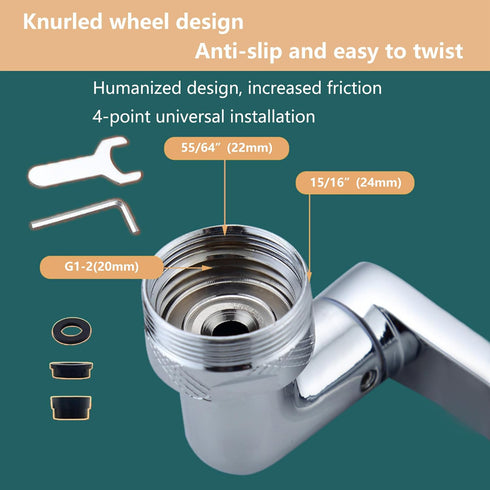 1080 Swivel Faucet Aerator - Universal Robotic Arm Kitchen Bathroom Sink Aerator with Two Water Outlet Modes