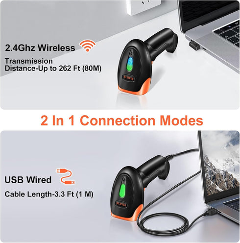 KUIIYER 2D 1D 800 600 CMOS Wireless Barcode Scanner, QR Bar Code Scanners Handheld Barcode Reader with Updated X Pixel