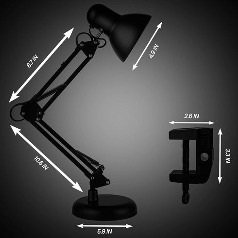 QUUQ E26 Bulb Metal Desk Lamp with Clamp, Swing Arm, Architect Adjustable Desk Lamps for Home Office, Clip Desk Lights